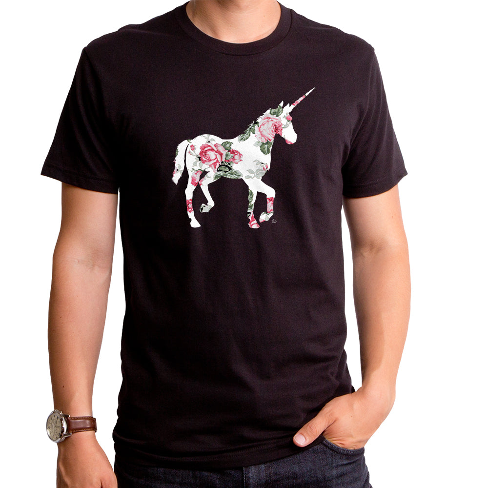 Floral Unicorn Men's T-Shirt Black / L, image size:1000x1000
