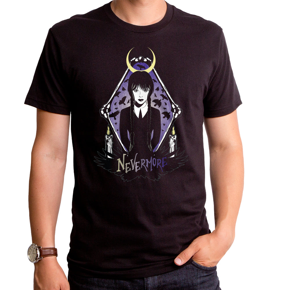 Boy s Wednesday Nevermore Portrait T Shirt Black Large